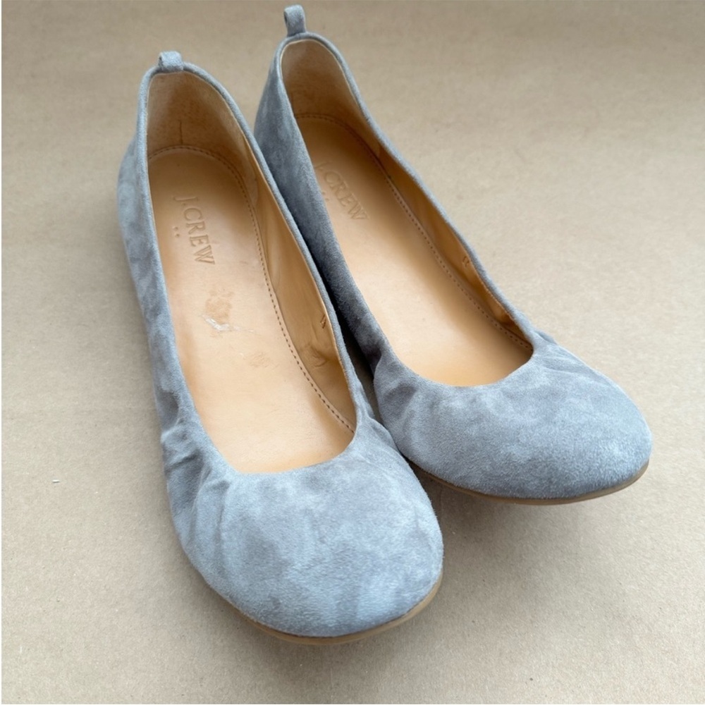 J Crew Grey Suede Ballerina Flats. Size 8